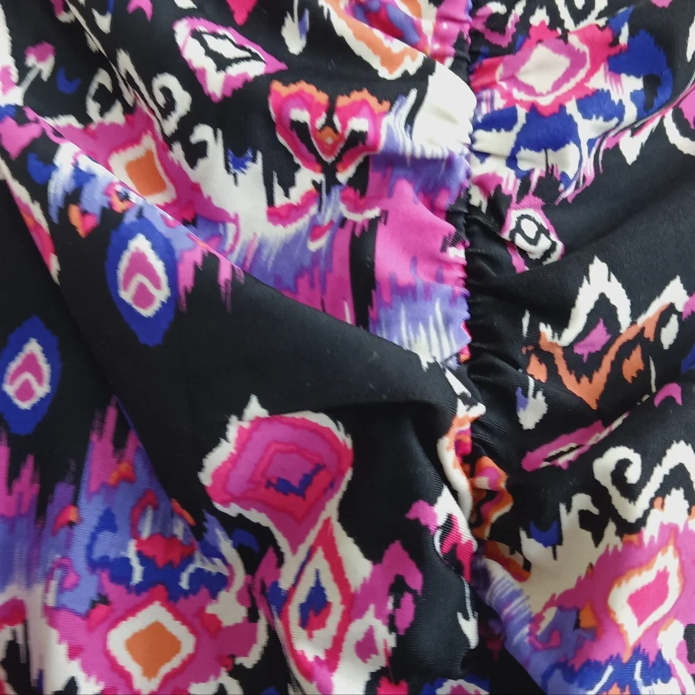Maxine of Hollywood Purple Tribal Print Swimsuit Tummy Control Ruched Padded Cup - Picture 8 of 16